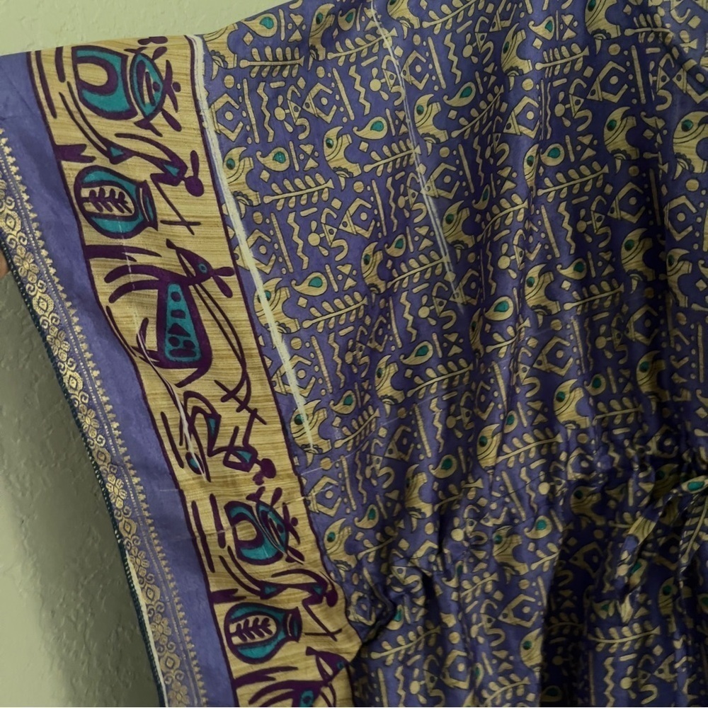 Whose Sari is Now Women’s Sz L Silk Kaftan Dress Artsy Boho Patterned Purple - Picture 6 of 7